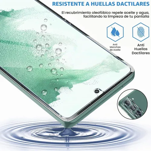 Vista 6 de [Paquete de 3+3] Protector de pantalla de vidrio para Samsung Galaxy S22 Plus 5G, vidrio templado 9H, compatible con huellas dactilares