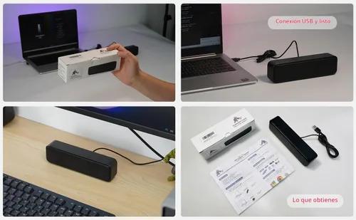 Vista 5 de Altavoces de computadora para PC de escritorio, altavoces externos para laptop, mini barra de sonido de computadora para PC, altavoces con conexión