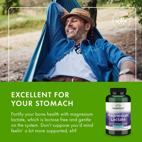 Vista 5 de Swanson Lactato de magnesio, suplemento mineral sin lactosa para apoyo a la salud muscular y ósea* - Suave con el estómago - Sin OMG y sin gluten
