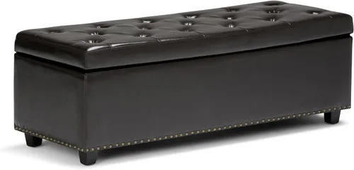 Vista 21 de Otomano rectangular de almacenamiento Simpli Home Hamilton, Madera, Gris pizarra Pizarra gris