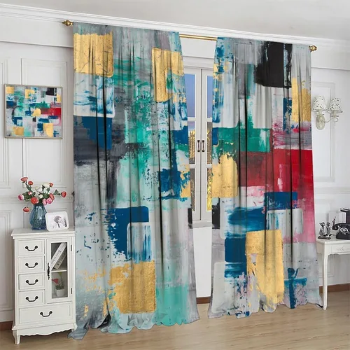 Vista 4 de Watercolor Art Curtains, Colorful Abstract Tie Dye Oil Painting Modern Print Window Drapes, for Living Room Bedroom 41" W X 45" L (No Blackout)