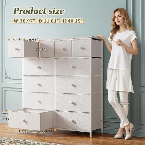 Vista 5 de Bepatio - Cómoda para dormitorio con 12 cajones, cómodas de tela y cómoda con marco de metal resistente, tapa de madera, para mujer, 98.8 cm (38.9")