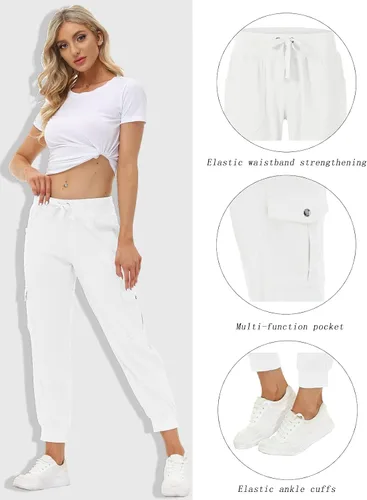 Vista 2 de MoFiz Pantalones cargo para mujer, pantalones deportivos ligeros con cintura elástica, pantalones deportivos para senderismo, pantalones casuales