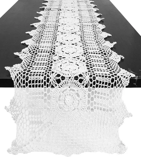 Vista 4 de Fennco Styles - Mantel de algodón hecho a mano con encaje de ganchillo