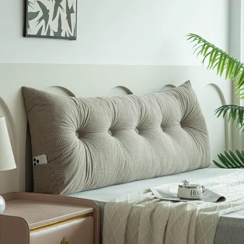 Vista 14 de Almohada de cuña beige tamaño individual XL para dormitorio, cama, cabecero, almohadas de cuña para espacio de cabecero con funda no extraíble, 39 x