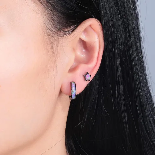 Vista 186 de CiNily Aretes Huggie de ópalo con bisagras, chapados en oro, hipoalergénicos, pequeños aretes de aro para mujeres, adolescentes, niñas, hombres