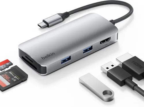 Vista 10 de Belkin Hub USB C, base multipuerto 4 en 1 para laptop con HDMI 4K, estación de acoplamiento USB C con entrega de alimentación de paso de 100 vatios