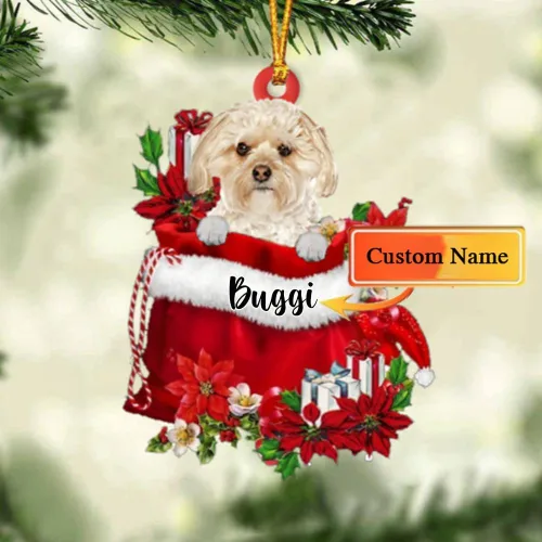 Vista 92 de Perro Akita Inu personalizado en bolsa de regalo, adorno de Navidad, nombre personalizado, regalo para amantes de los perros, familia, Navidad