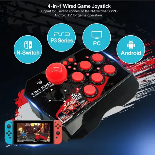 Vista 2 de Diyeeni Arcade Fight Stick Controller, 4 in 1 Wired Game Joystick for SwitchPS3PCAndroid TV, with Spherical Joystick and 6 Control Buttons, 3m9.8ft