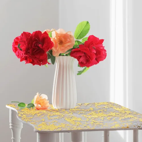 Vista 6 de Tegeme Camino de mesa dorado metálico de 11 pulgadas x 33 pies con purpurina metálica fina decoración de mesa de tela dorada con lentejuelas