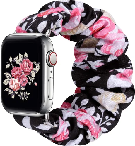 Vista 16 de Greatfine - Correa elástica para reloj Apple Watch Scrunchie de 38mm 40mm 42mm 44mm, correa elástica suave, con iWatch Series 6 SE 5 4 3 2 1, S L