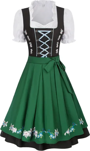 Vista 6 de JASAMBAC Vestido de tirolesa alemana para mujer, disfraz de 3 piezas, carnaval de Oktoberfest Verde militar