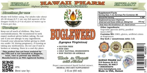 Vista 2 de Hawaii Pharm Bugleweed Extracto líquido sin alcohol, Bugleweed (Lycopus Virginicus) Suplemento herbario natural de glicerita de hojas secas