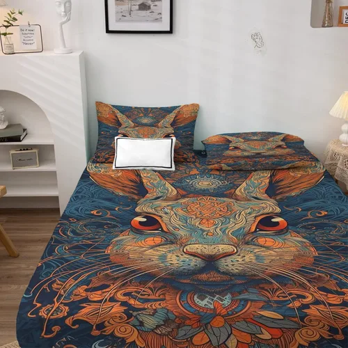 Vista 3 de Juego de sábanas de tamaño King, sábanas de conejo, sábanas de microfibra y fundas de almohada de 4 piezas, juego de sábanas con estampado colorido