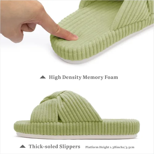 Vista 3 de Chantomoo - Pantuflas para mujer de espuma viscoelástica para la casa con cordón, lazo y tiras cruzadas, zapatos de cama cómodos y de moda