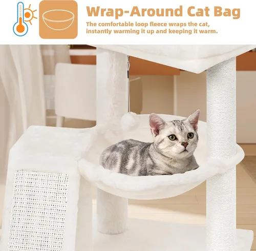 Vista 5 de YOUPET Árbol para gatos con poste para rascar para gatos de interior, torre para gatos con tablero para rascar y pelotas de juguete, torre de árbol