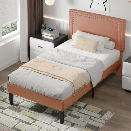 Vista 152 de VECELO Base de cama de plataforma de tamaño individual con cabecera tapizada de altura ajustable, base de colchón moderna, soporte de listones