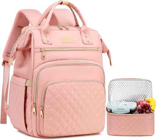 Vista 12 de AIJIEKE Mochila de almuerzo para mujer, mochila para portátil de 15.6 Beige
