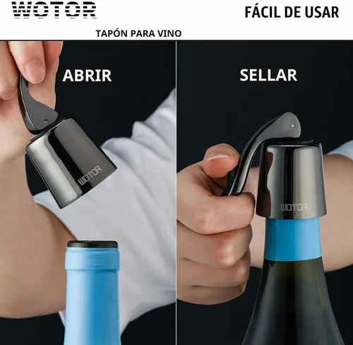 Vista 5 de WOTOR Tapones para botellas de vino de acero inoxidable con silicona Negro-2
