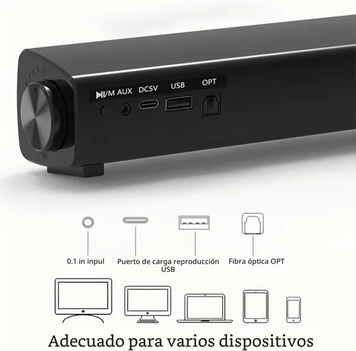 Vista 9 de Barra de sonido portátil para TV/PC, exterior/interior con cable e inalámbrico Bluetooth 5.0 altavoz con control remoto y cable óptico, barra