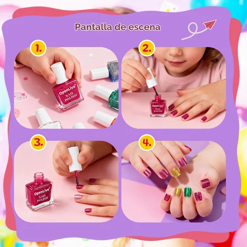 Vista 7 de OpenLive Juego de esmaltes de uñas para niños de secado rápido de 12 colores, esmalte de uñas para niños, esmalte de uñas pelable a base de agua