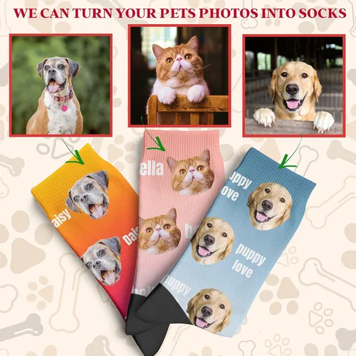 Vista 2 de Calcetines de cara personalizados, calcetines divertidos con caras para hombres, mujeres, amantes de los perros, regalos personalizados