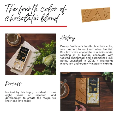 Vista 3 de Valrhona Barras de chocolate rubio francés premium DULCEY 35% de sabor a cacao, notas cremosas de sabor a galletas de caramelo. Fácil de derretir