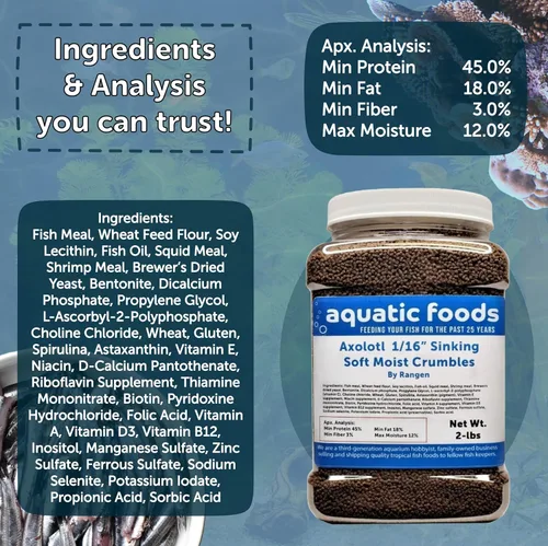 Vista 4 de Axolotl Food 1/16" suave húmedo hundiendo salmón desmoronado para bebé axolotl también camarones, caracoles, cangrejos, cangrejos de río, peces