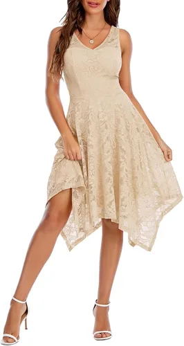 Vista 17 de Meetjen Vestidos de cóctel para mujer 2025 con dobladillo tipo pañuelo, encaje, formal, para invitada de boda, dama de honor, elegante, para Negro