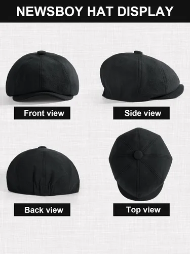 Vista 4 de Gorra de taxista Senker Fashion para hombre, gorra irlandesa clásica de 8 paneles de mezcla de lana para hombre mayor