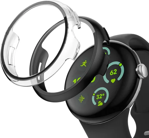 Vista 8 de JZK Paquete de 2 fundas protectoras de pantalla para Google Pixel Watch 2 (2023) / Pixel Watch, carcasa protectora general resistente a los arañazos
