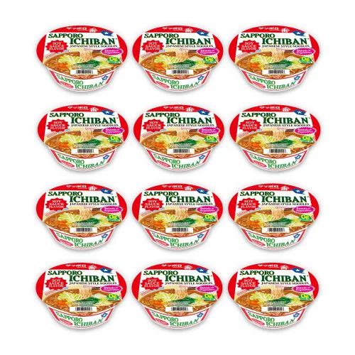 Vista 7 de [SAPPORO ICHIBAN] Miso Ramen Bowl (Donburi), fideos japoneses de taza instantánea de sabor nº 1 (2.94 onzas x 12 tazones) (Miso)