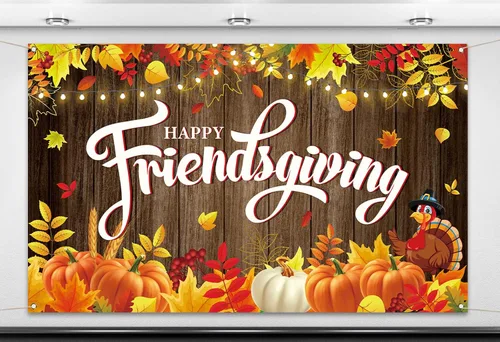 Vista 2 de Nepnuser Happy Friendsgiving - Telón de fondo para cabina de fotos, cosecha de calabaza para otoño, Acción de Gracias, amigos, decoración de pared