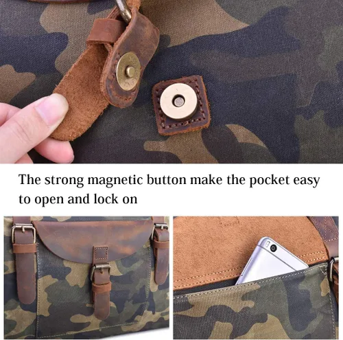 Vista 5 de Bolsa de viaje de gran tamaño impermeable lona Weekender cuero durante la noche bolsa de mano, Camo), 2056