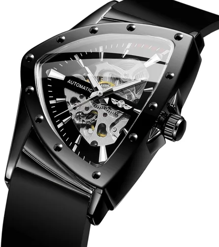 Vista 3 de FORSINING Reloj de pulsera mecánico triangular impermeable para hombre con correa de silicona