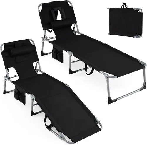 Vista 16 de Goplus Silla bronceadora, silla plegable ajustable para patio con orificio para la cara, almohada extraíble, 330 libras, correa de transporte, silla