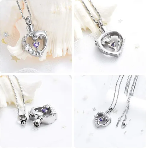 Vista 15 de Yinplsmemory Collar de urna de corazón de delfín para cenizas para mujer, colgante de urna de corazón de cristal, collar de recuerdo de cenizas