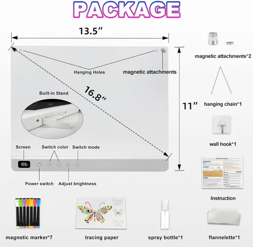 Vista 2 de Cosmody - Tablero de dibujo LED recargable, regalo para niños y niñas a partir de 3 años (blanco)