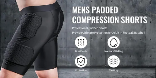 Vista 5 de Pantalones cortos de compresión acolchados, faja de fútbol acolchada para cadera y fútbol para hombres, protector de muslos para baloncesto