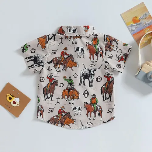 Vista 7 de Camisa de vestir de manga corta con estampado de vaca y botones para bebé niño
