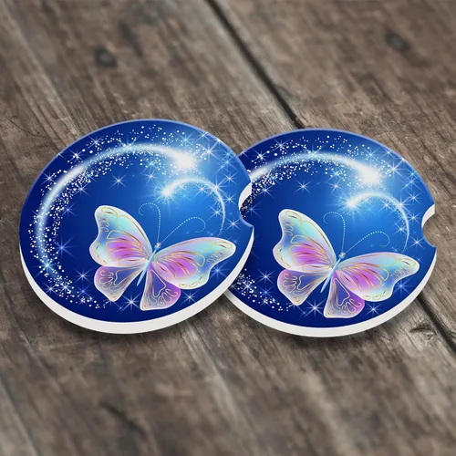 Vista 5 de Posavasos para automóvil, diseño de mariposas y estrellas de fuegos artificiales, para portavasos de automóvil, universal, antideslizante