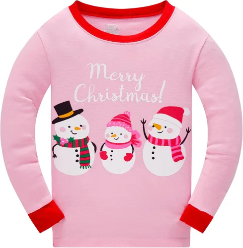 Vista 2 de Akyzic Conjuntos de pijamas de Navidad para niños y niñas, ropa de dormir de Papá Noel y muñeco de nieve