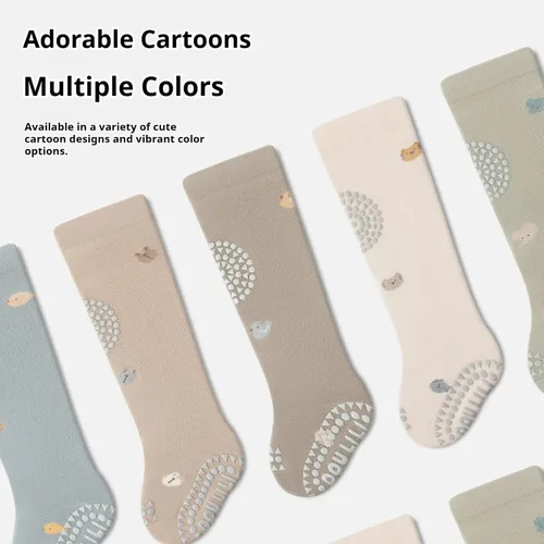 Vista 7 de Calcetines antideslizantes hasta la rodilla para bebés y niños pequeños, calcetines antideslizantes para recién nacidos, 5 pares