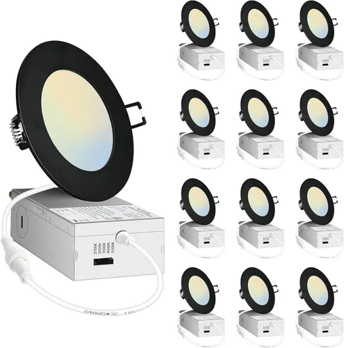 Vista 9 de POPANU Lámpara LED empotrable de 4 pulgadas, lámpara de techo sin lata de 9 W, 5 CCT, 4 pulgadas, luces LED de oblea, kits de carcasa y molduras