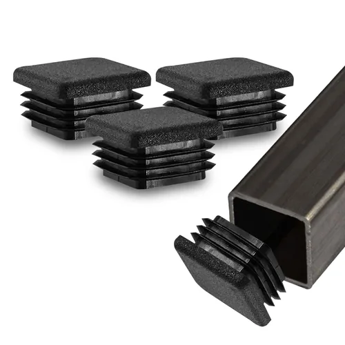 Vista 9 de Prescott Plastics Tapones de agujero de plástico acanalado de perímetro exterior de 1/2 pulgada (0.500 in), tapas cuadradas de tubo de metal negro