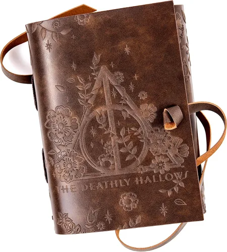 Vista 5 de CON*QUEST Conquest Journals Harry Potter Las Reliquias de la Muerte Cuaderno envuelto en cuero, 5"x7", cuero vegano, cubierta en relieve, 240