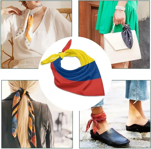 Vista 3 de Bandana de bandera colombiana, turbante, diadema para la cabeza, pulsera cuadrada, accesorios decorativos para el cabello, 25 x 25 pulgadas