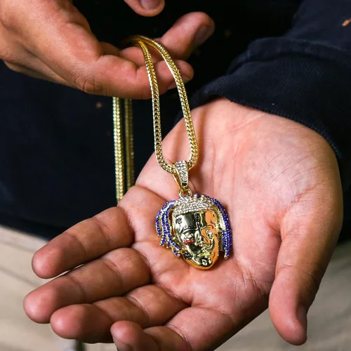 Vista 5 de L2JK Collar de cadena Franco chapado en oro blanco de 14 quilates Hip Hop Rapper exquisito Tentacion R.I.P, Latón, Circonia cúbica
