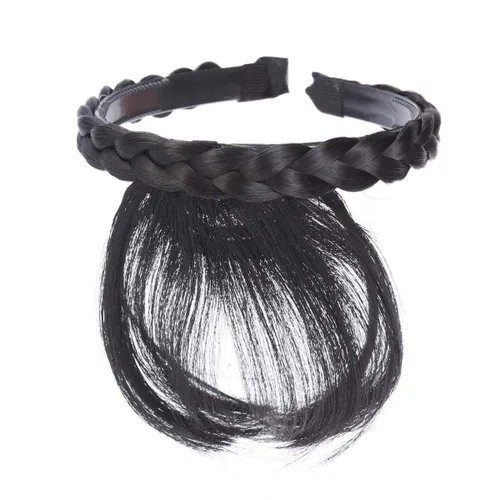 Vista 6 de Extensiones de cabello sintético con flecos, para mujeres y niñas (negro)