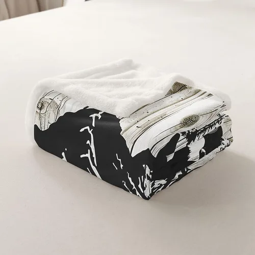 Vista 5 de Manfei Manta de oso negro con silueta de árbol para sofá, manta de cama temática de aventura de montaña para niños y adolescentes, decoración